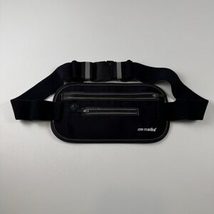 Marika Black Flat Running Stretch Waist Travel Fanny Pack Zip Money Phone Bag
